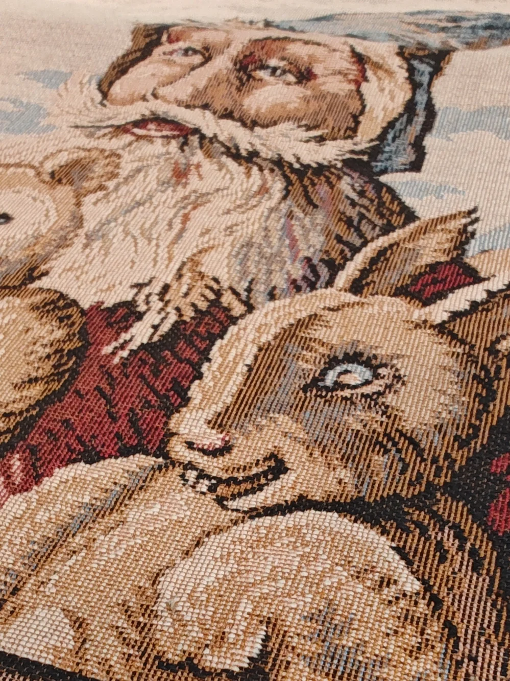2 Vintage Christmas Santa and Toys Tapestry/Textile Made In France Crafts
